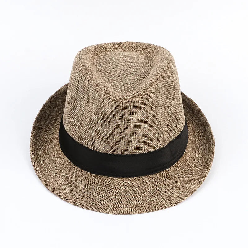 Men's Fedora Jazz Cotton Linen Solid Color Hat Summer Retro Bowler Hats Unisex Outdoor Chapeau  Bowler Hats Beach Trave Cap