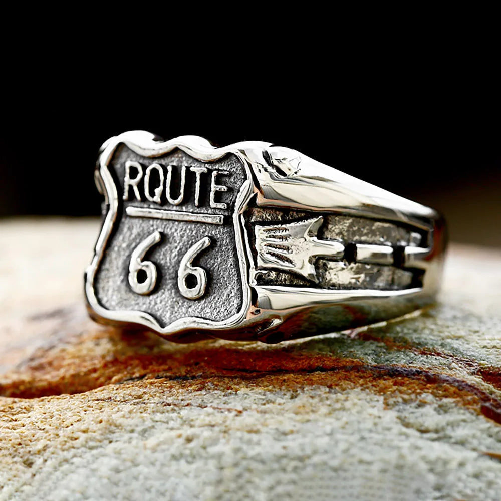 Vintage Punk Stainless Steel Route 66 Rings For Men Women Fashion High Polished American Roads Ring Biker Jewelry Dropshipping