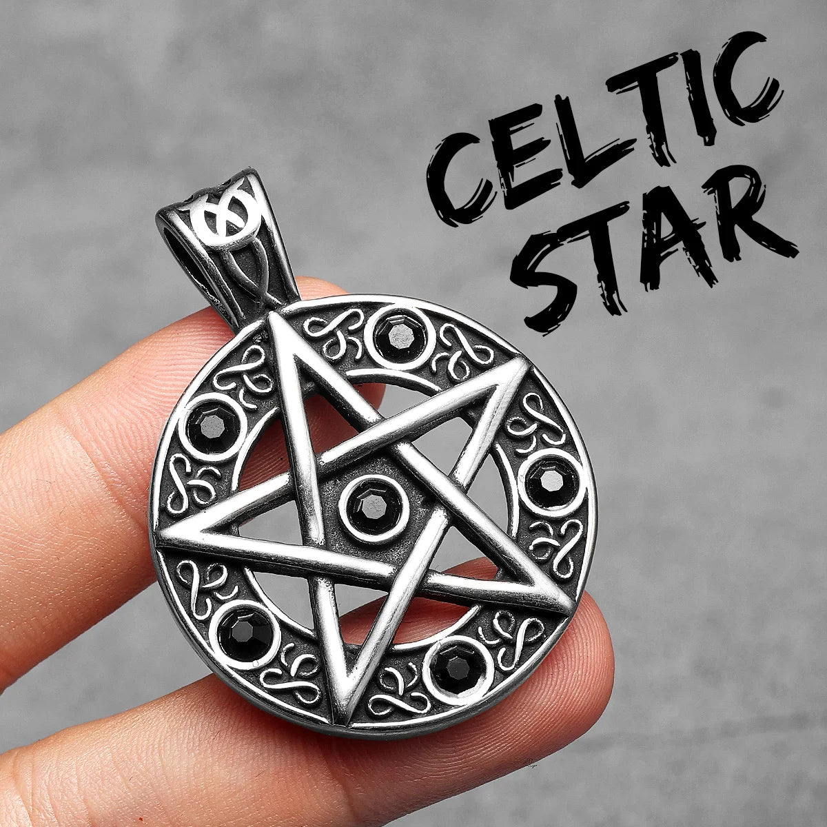 Celtic Star Necklace Retro Five-pointed Pendant 316L Stainless Steel Men Gem Chain Rock Punk Hip Hop for Male Jewelry Xmas Gift