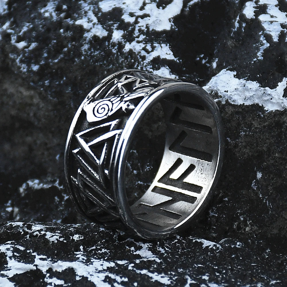 Odin Raven Ring Nordic Viking rune valknut Amulet Ring Stainless Steel Rings Men gift