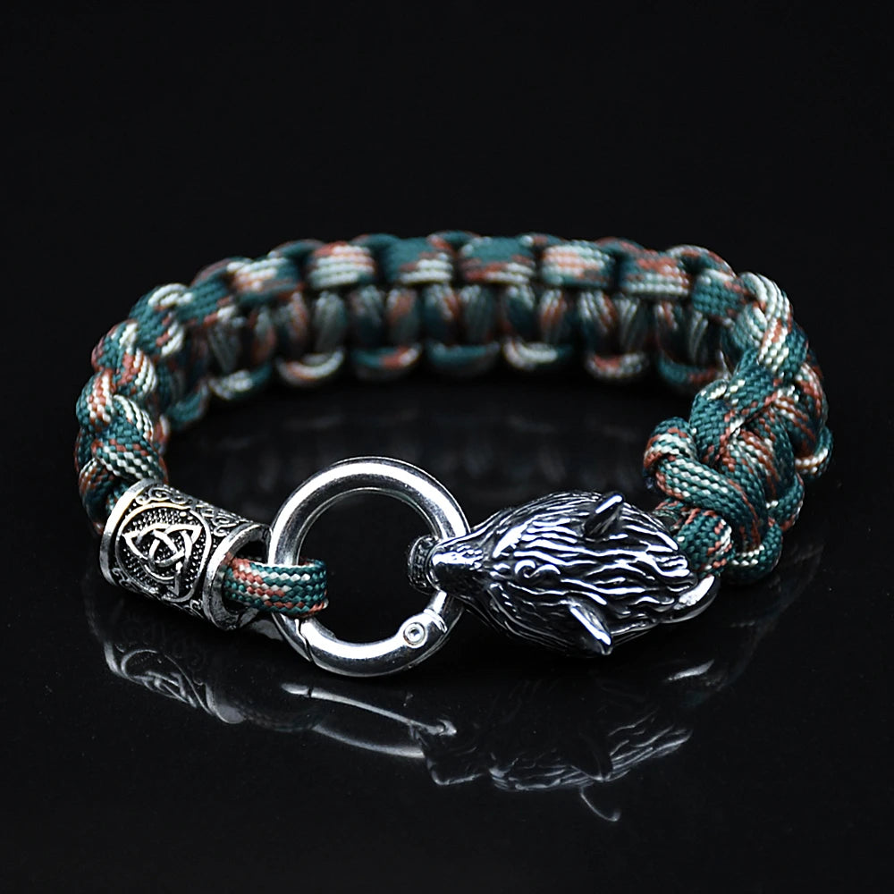 Bracelets en acier inoxydable Celtes Loup Hommes Nordique Vikings Runes Paracord Corde Bracelets homme Bijoux