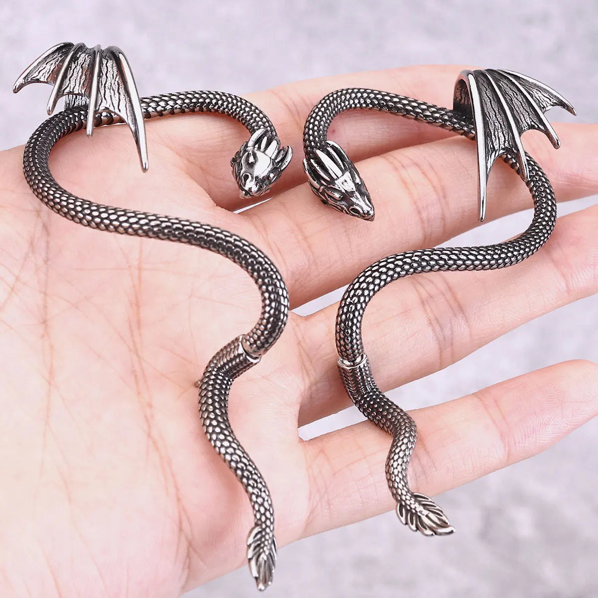 Vintage Vikings Stainless Steel Animal Dragon Clip Earrings Female Fashion Elf Ears Cuff Earring Party Club Punk Hip Hop Earring