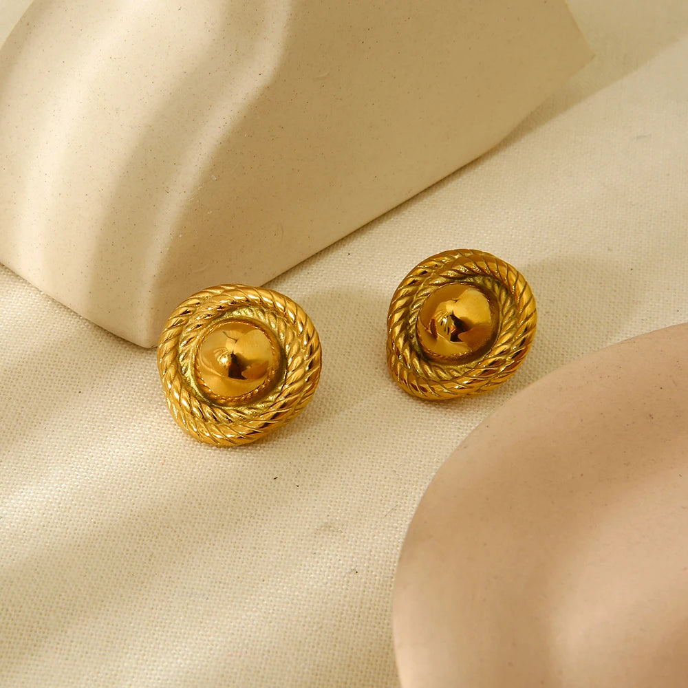 INS Trend 18K Gold Plated Stainless Steel Smooth Twisted Texture Stud Earrings Waterproof Jewelry Party Gift