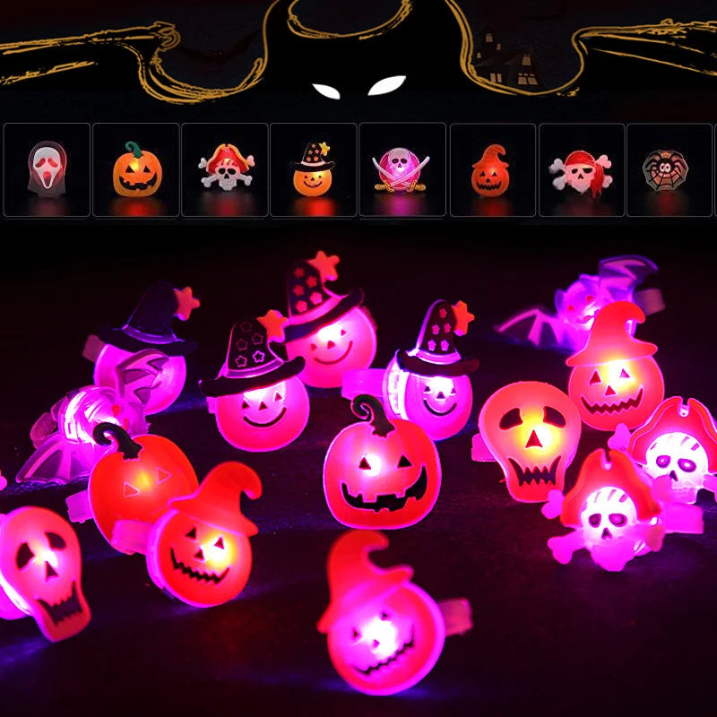 10-30Pcs Jewelry Party Gifts LED Luminous Halloween Rings Creative Pumpkin Ghost Skull Glowing in Dark Finger Rings Toys Lights