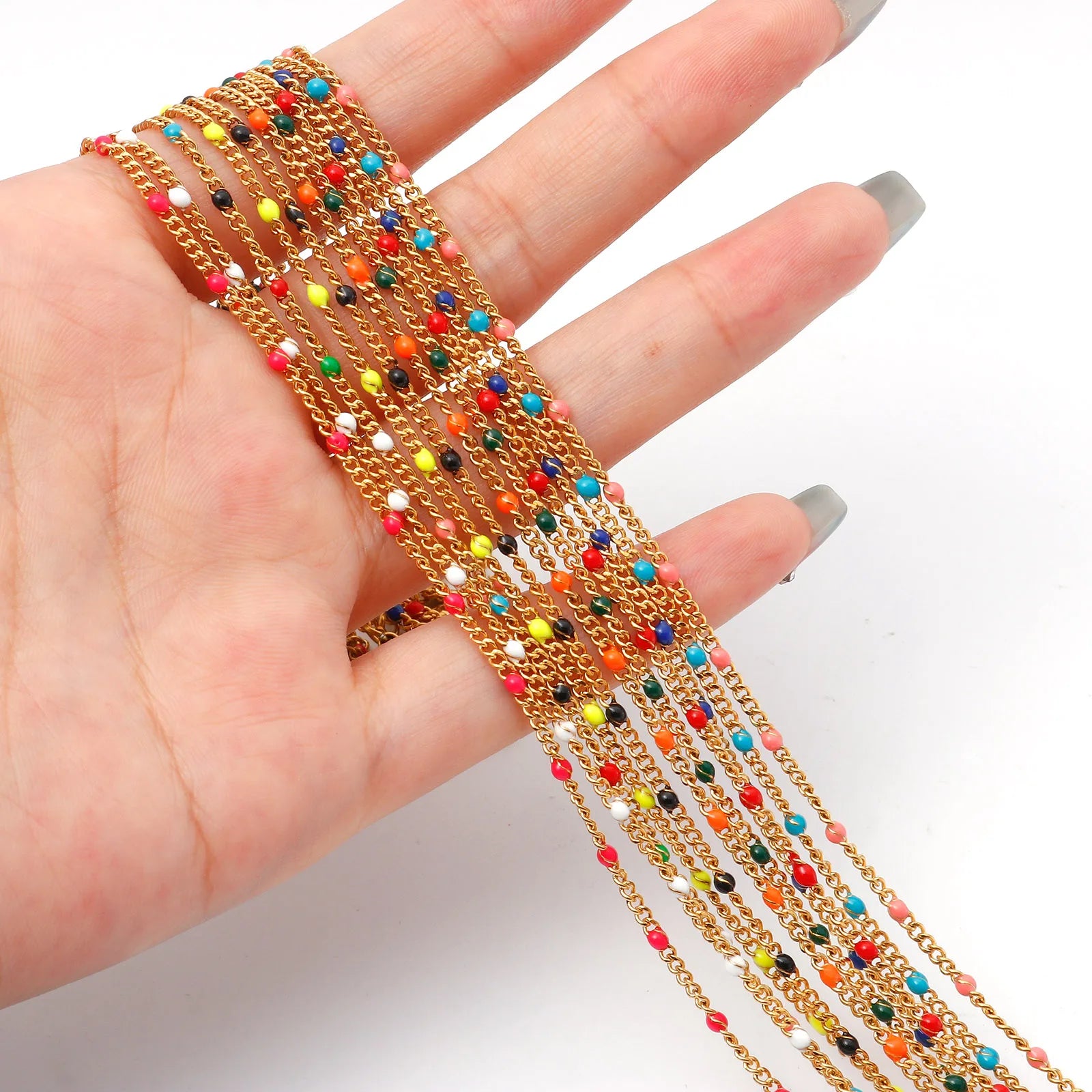 Collier à maillons cubains en acier inoxydable 304 coloré, collier multicolore en émail couleur or, bijoux de fête pour femmes, 45 cm de long, 1 pièce