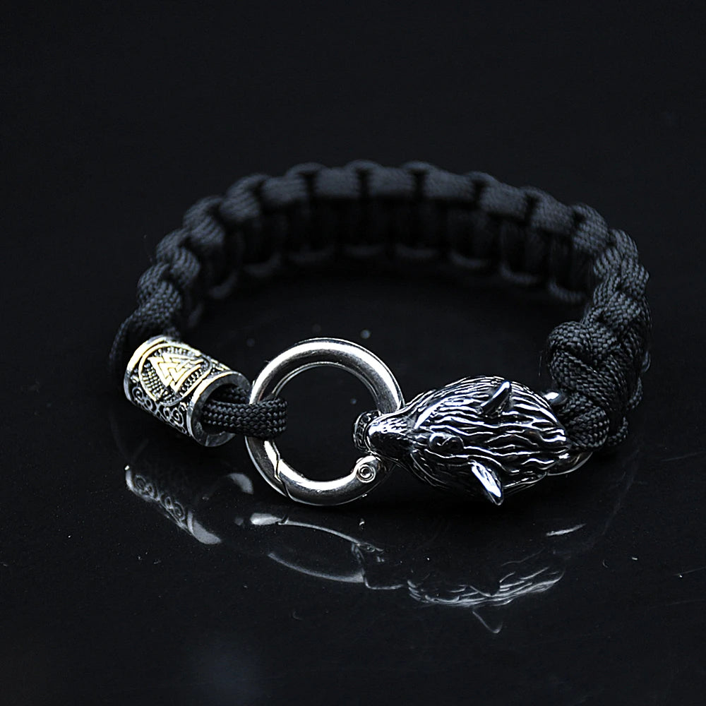 Bracelets en acier inoxydable Celtes Loup Hommes Nordique Vikings Runes Paracord Corde Bracelets homme Bijoux