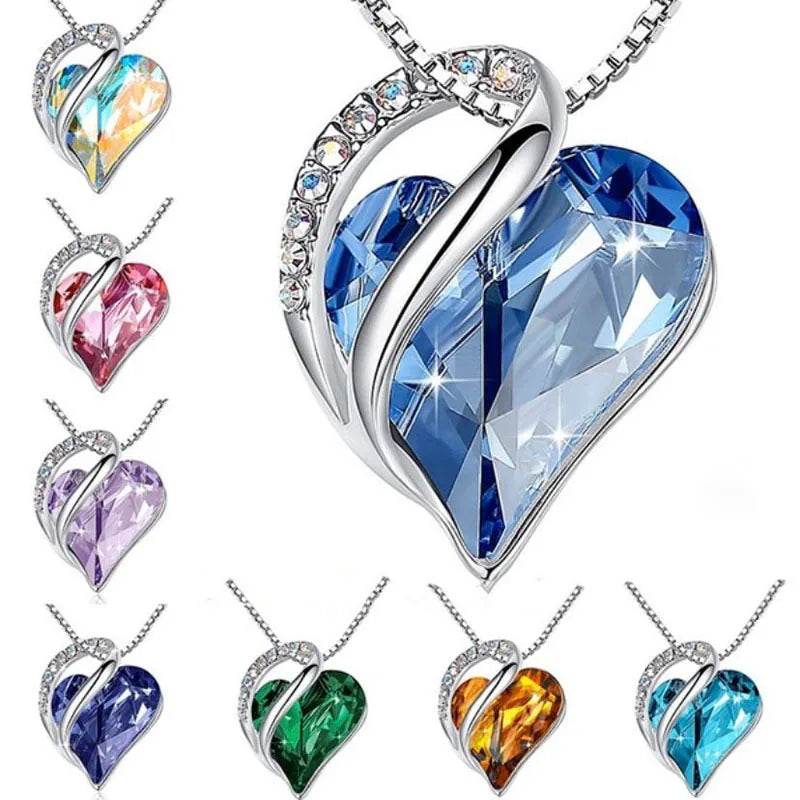 Fashion Ocean Heart Necklace For Women Zircon Multicolor Necklace For Casual Party Stainless Steel Jewelry Free Shipping Items