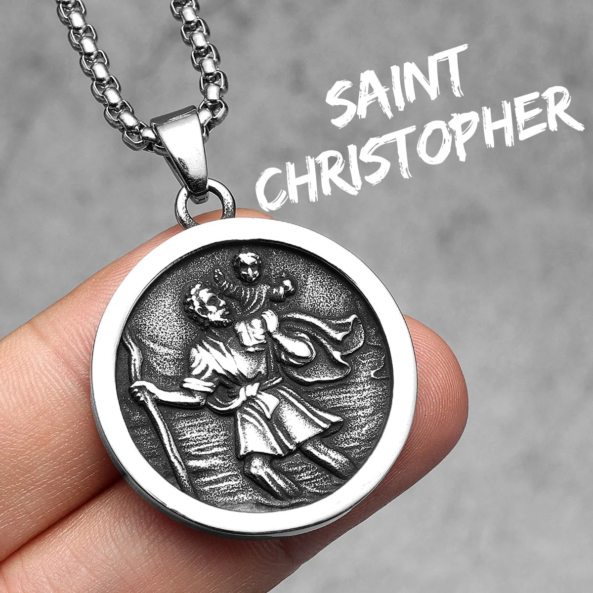 St Christopher Necklace Pray Pendants 316L Stainless Steel Powerful Amulet Men Chain Rock Retro for Biker Male Jewelry Xmas Gift