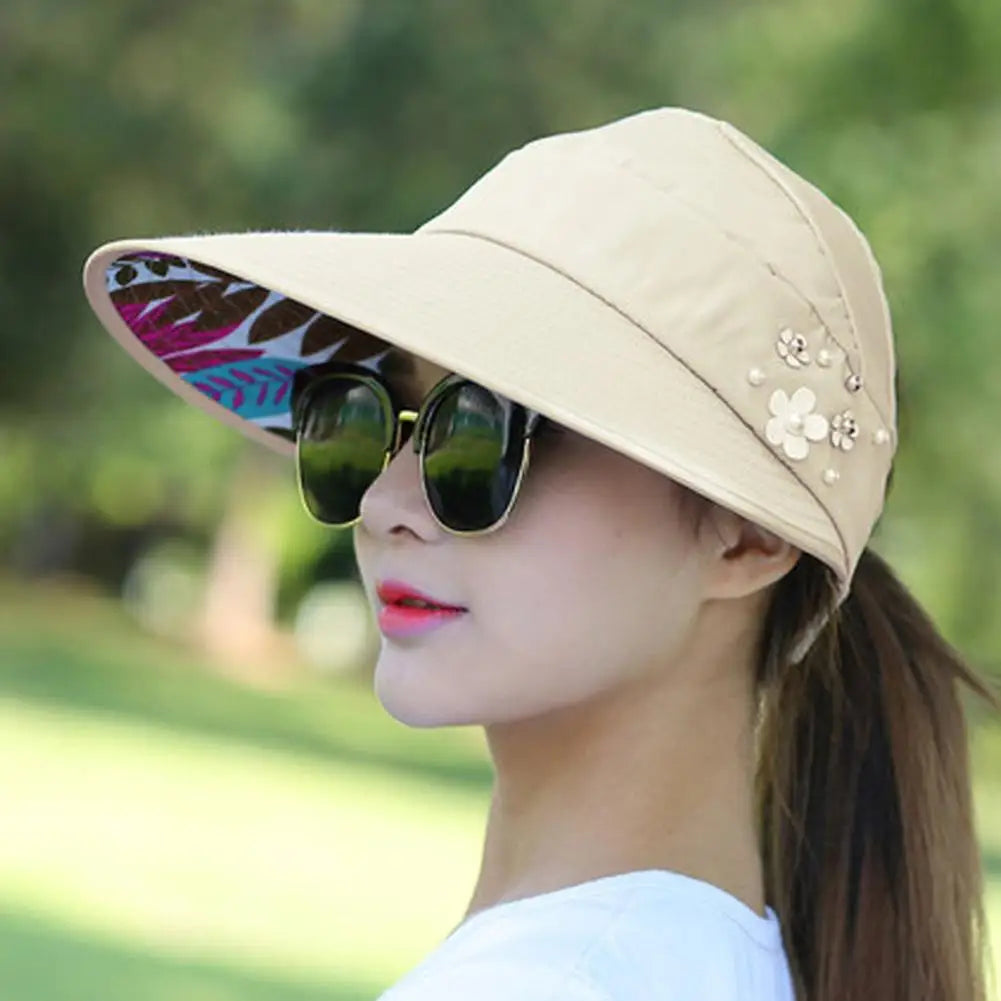 Fashion Womens Ladies Summer Vacation Wide Brim Foldable Sun Hat Anti-UV Beach Visor Caps Casual Hats