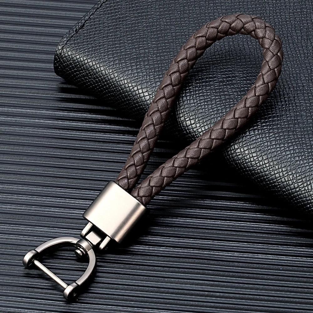 MKENDN Luxury Leather Men Women Keychain Black Clasp Creative Rotatable Horseshoe Buckle Keyring Holder Car Key Chain Gifts