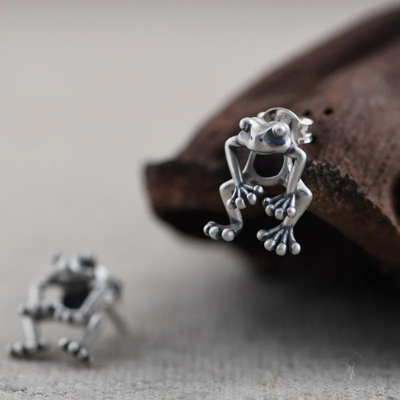 MKENDN 925 Sterling Silver Frog Earrings