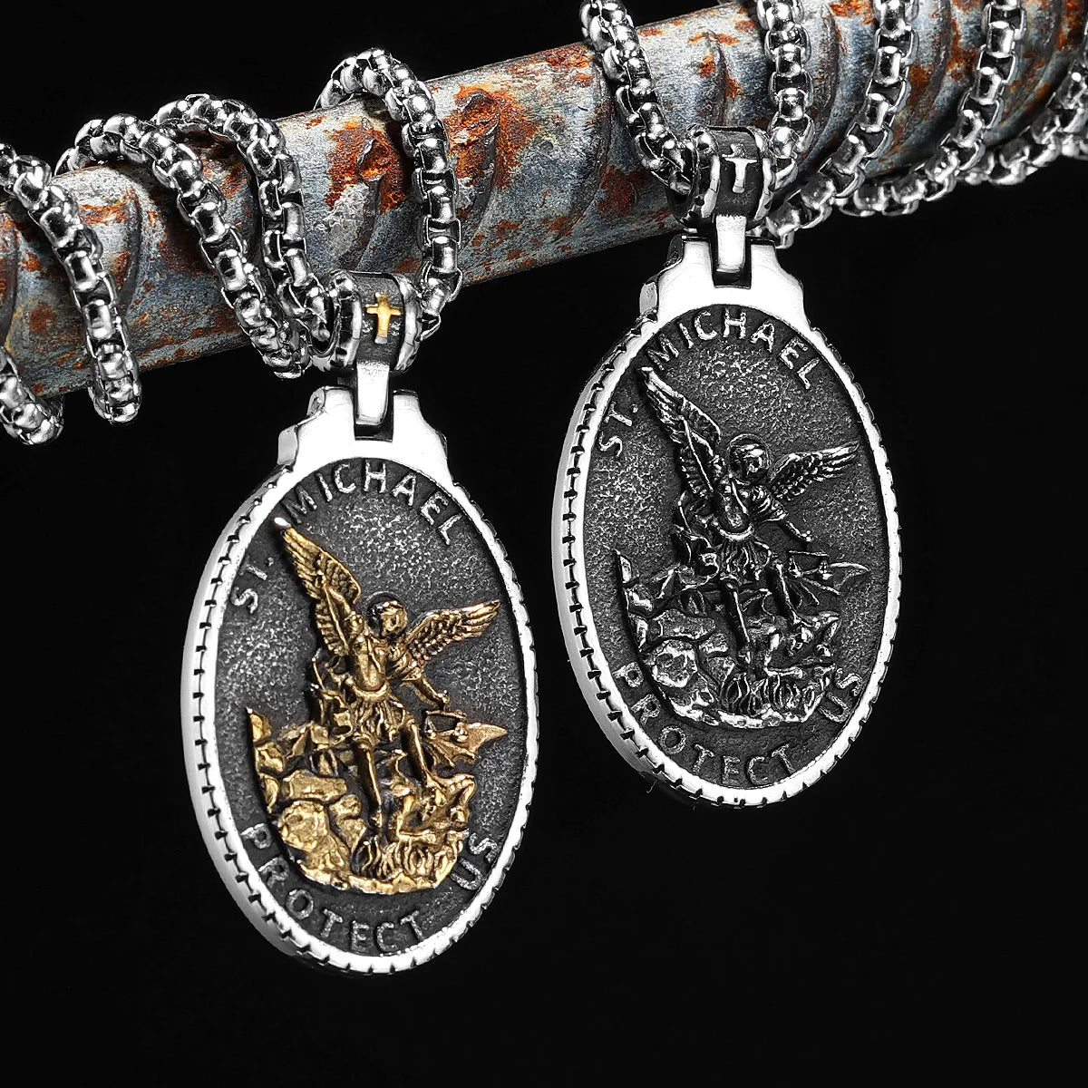 Saint Michael Männer Halskette 316L Edelstahl Kette Anhänger Amulett Wächter Rock Punk für Männer Schmuck Retro Geschenk Großhandel