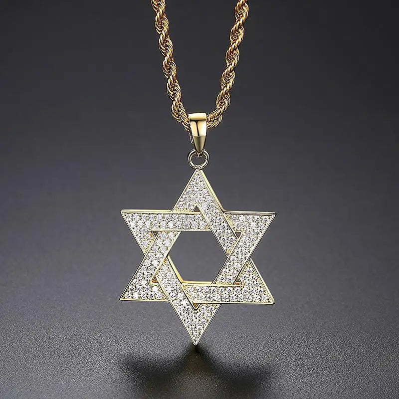 New Fashion Zircon Star of David Pendant Men Women Trend Charm Hexagonal Star Necklace Daily Casual Jewelry Gift