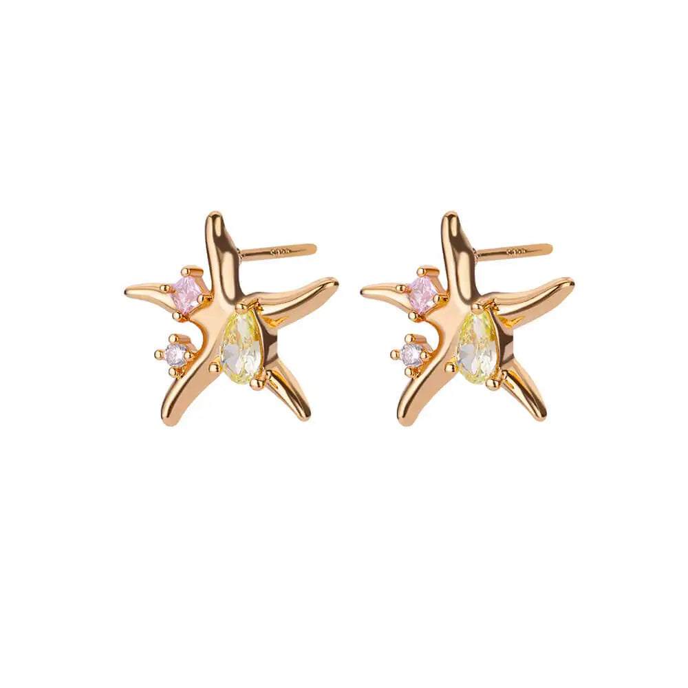 Water Drop Zircon Stars Stud Earrings For Women Stainless Steel Gold Color Statement Earring 2024 Femme Christmas Jewelry Gift