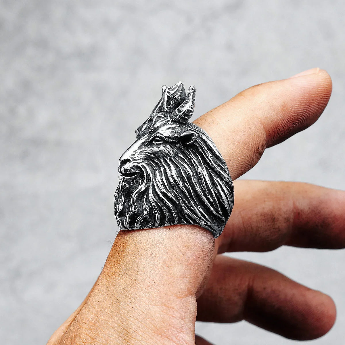 King Goat Rings 316L Stainless Steel Men Crown Ram Stout Horns Ring Rock Rap for Biker Rider Male Boyfriend Jewelry Best Gift