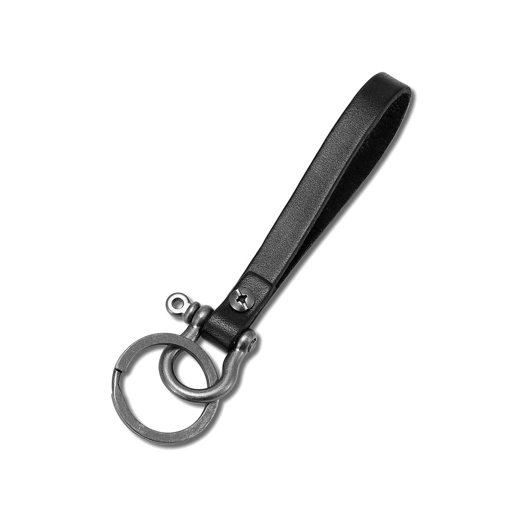 MKENDN Creative Retro Alloy Carabiner Hook Nautical Shackle Hook Full Grain Cow Leather Strap Holder Keychain Keyring FOB Gift