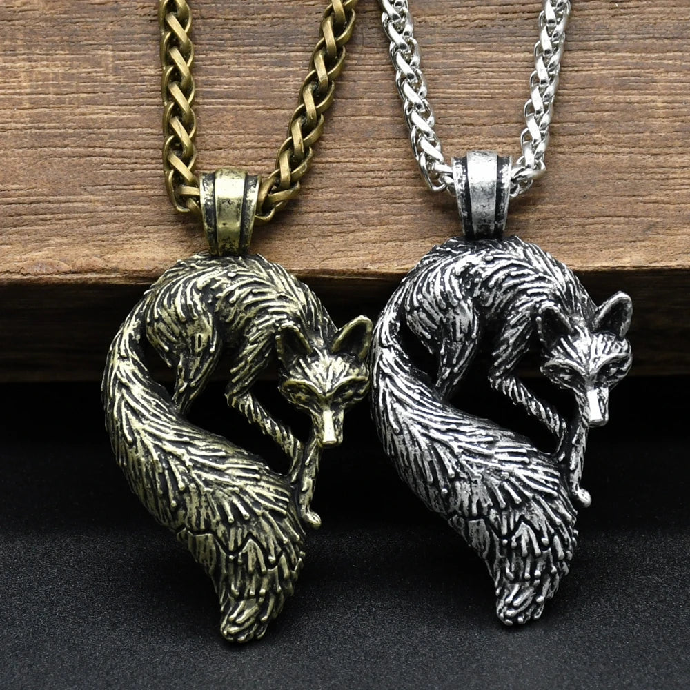 Cute Slavic Fox Pendant Charm Animal Viking Jewelry Necklace Men Accessories Goth Jewlery