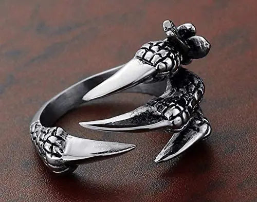 Verstellbarer Ring aus Edelstahl mit Drachenklaue im Vintage-Stil, Silber