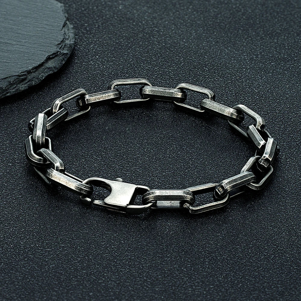 MKENDN Heavy Width 9.2mm Stainless Steel Rectangle Chain Bracelets  Cool Cowboy Punk Men Jewelry With Qualified Clasp