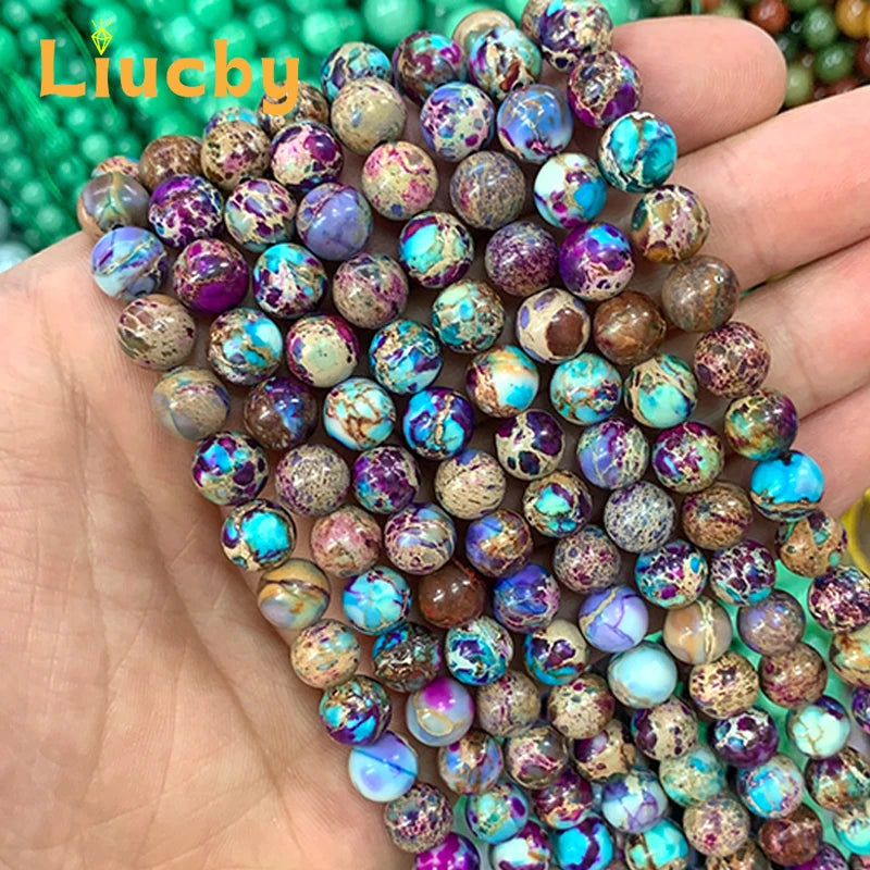 mixed color Natural Stone Patterned stone Purple Blue Round bead For Jewelry Making DIY Accessories Bracelet 15" Inch 4/6/8/10mm