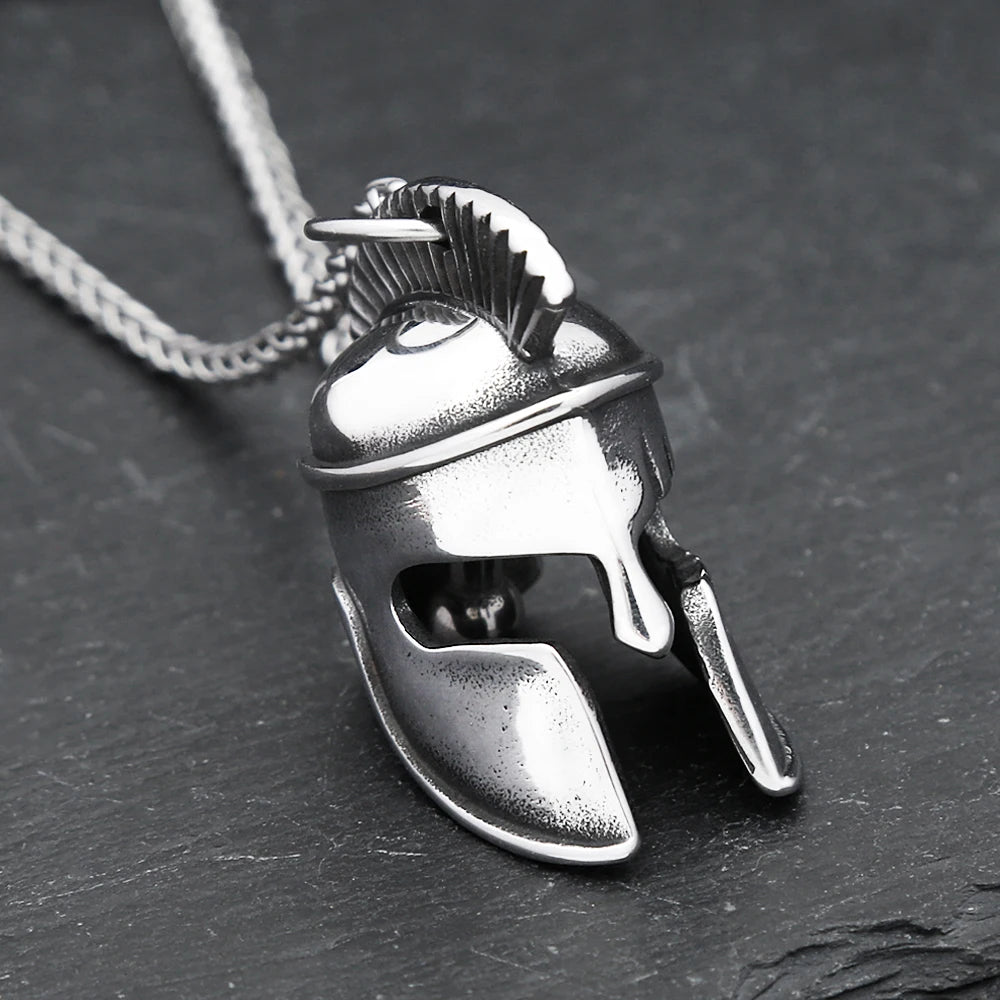 New Vintage Spartan Helmet Pendant Necklace Stainless Steel Punk Rock Warrior Helmet Bell Necklaces For Men Fashion Jewelry Gift