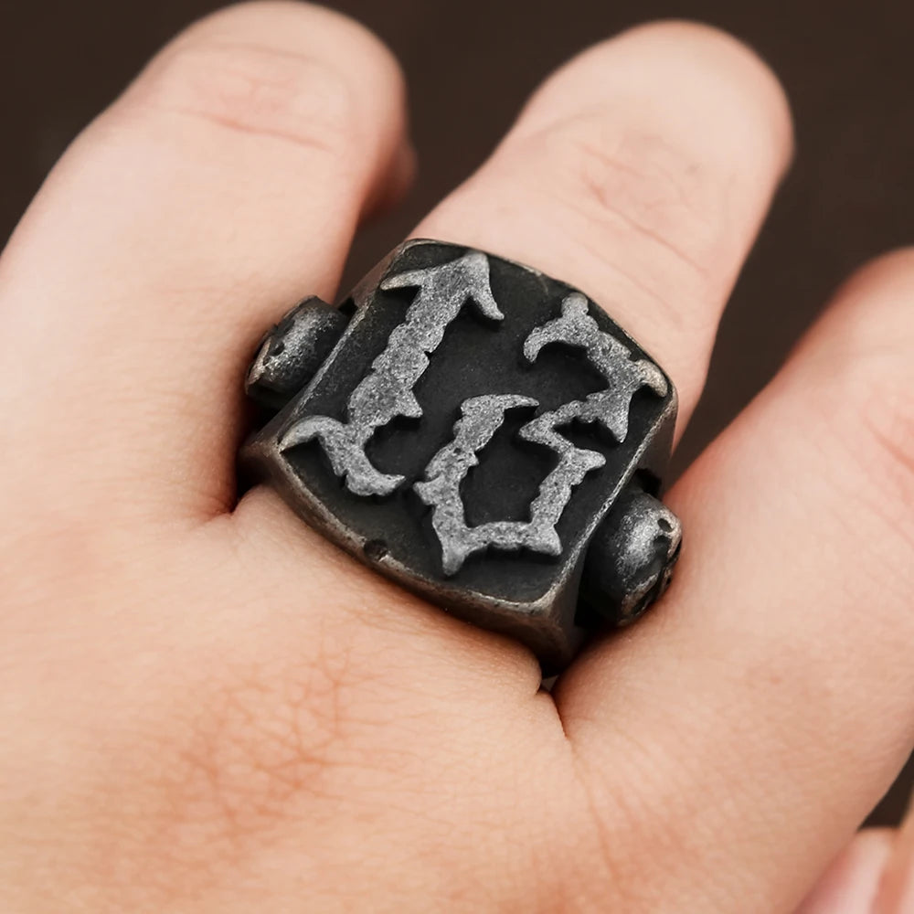 Vintage Black Stainless Steel Lucky Number Rings For Men Women Punk Hip Hop Skull Ring Fashion Party Biker Jewelry Wholesale