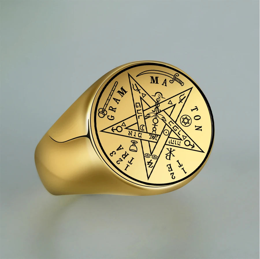 Dreamtimes Vintage Viking Five-pointed Star Rings Wahyeh Magical Blessed Pentagram of Solomon Amulet Talisman Men's Ring Jewelry