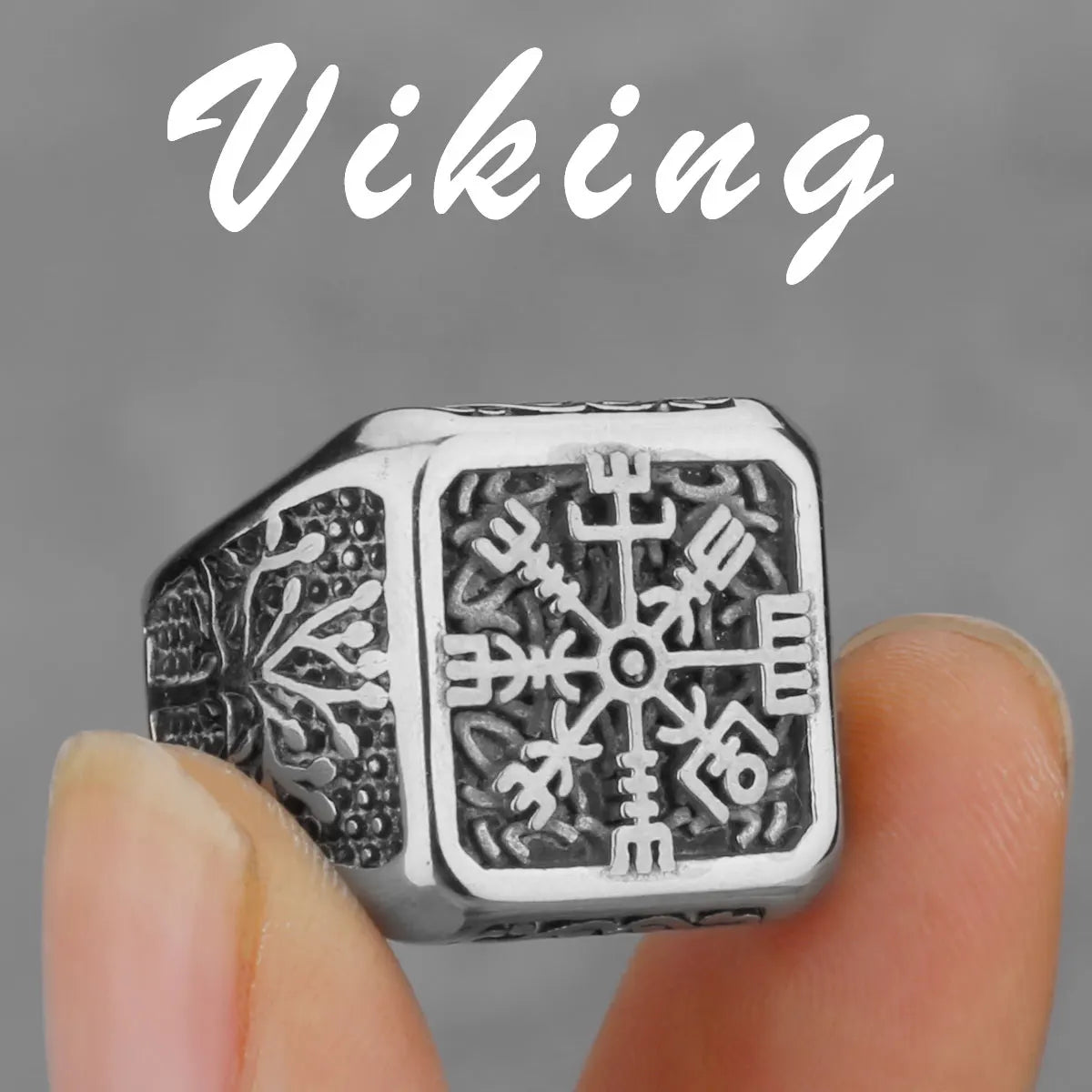 Nordic Viking Stainless Steel Compass Norwegian Rune Ring Viking All Kinds of Men and Women Rune Wolf Ring Jewelry Wholesale