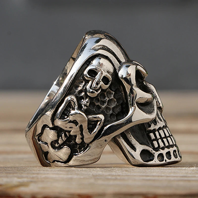 Size 7-14 Polishing Kapala Skull Ring Men Boys Stainless Steel Motor Biker Ring Domineering Male Gothic Skull Rings Wholesale