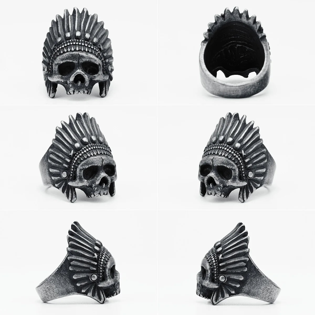 Chief Skull Rings Men Rings 316L Stainless Steel Indian Tribe Ring Rock Party for Biker Rider Male Boyfriend Jewelry Best Gift