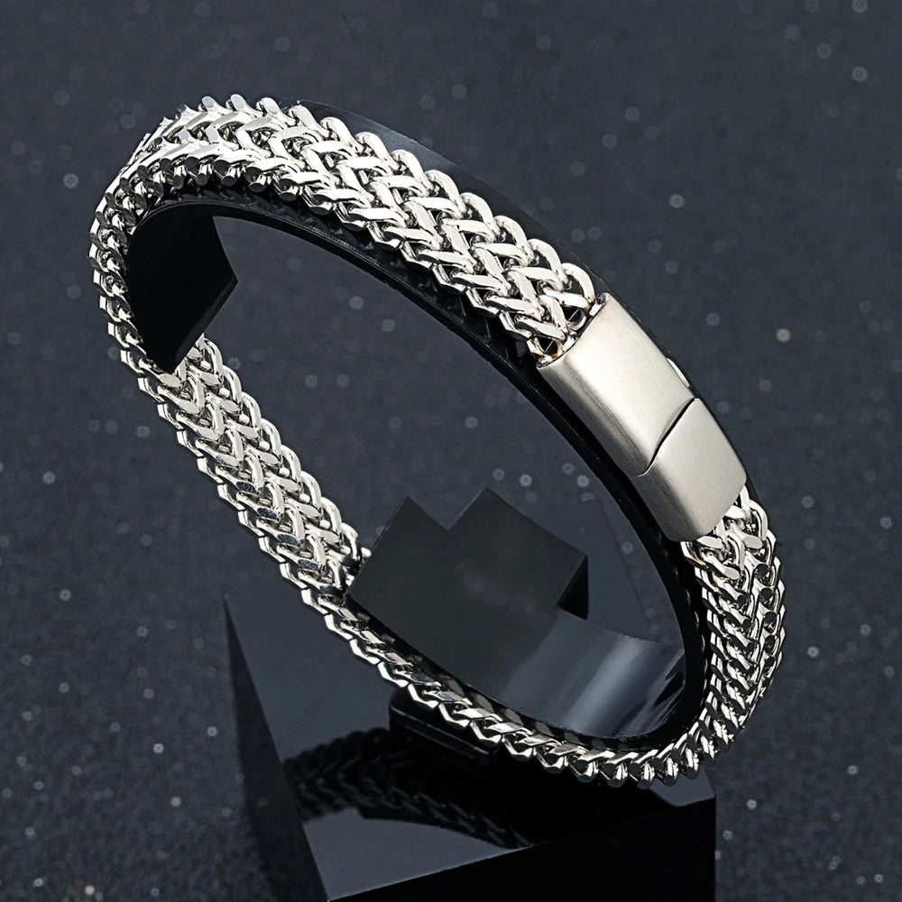 MKENDN 8MM Blue Stainless Steel Curb Chain Bracelet Men Women Chain Bracelets & Bangles Hip Hop Biker Jewelry Gifts