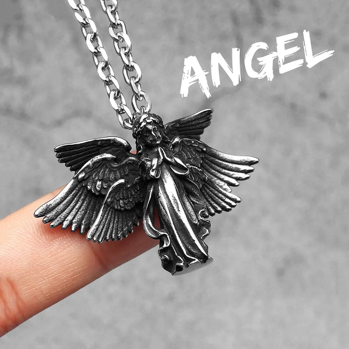 Collier avec ailes d'anges en prière en acier inoxydable 316L pour homme et femme, chaîne avec pendentif, amulette de paix, bijoux rétro, cadeau de Noël pour homme