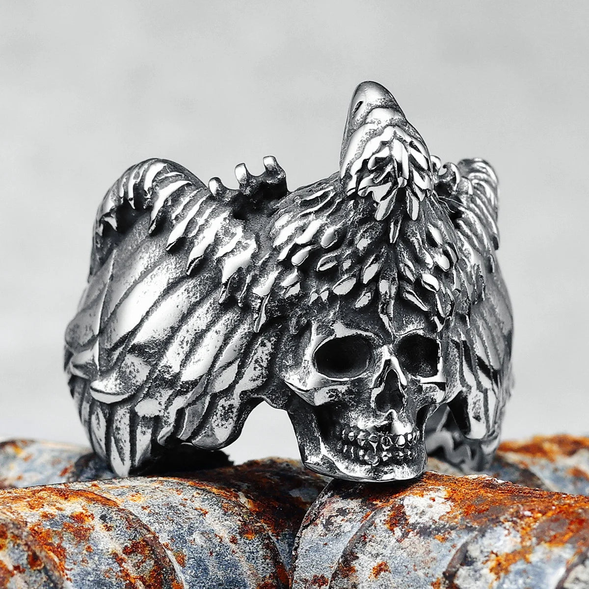 Totenkopf Adler Herren Ringe 316L Edelstahl Skelett Ring Rock Punk Rap Party für Biker Männlicher Freund Schmuck Zubehör Bestes Geschenk