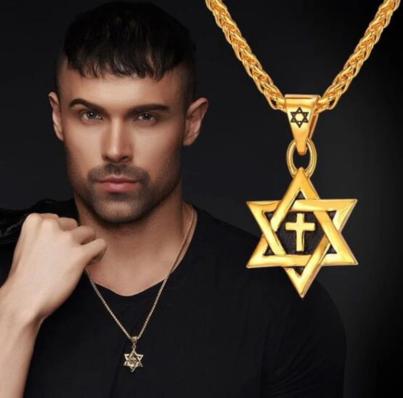 New Fashion Zircon Star of David Pendant Men Women Trend Charm Hexagonal Star Necklace Daily Casual Jewelry Gift