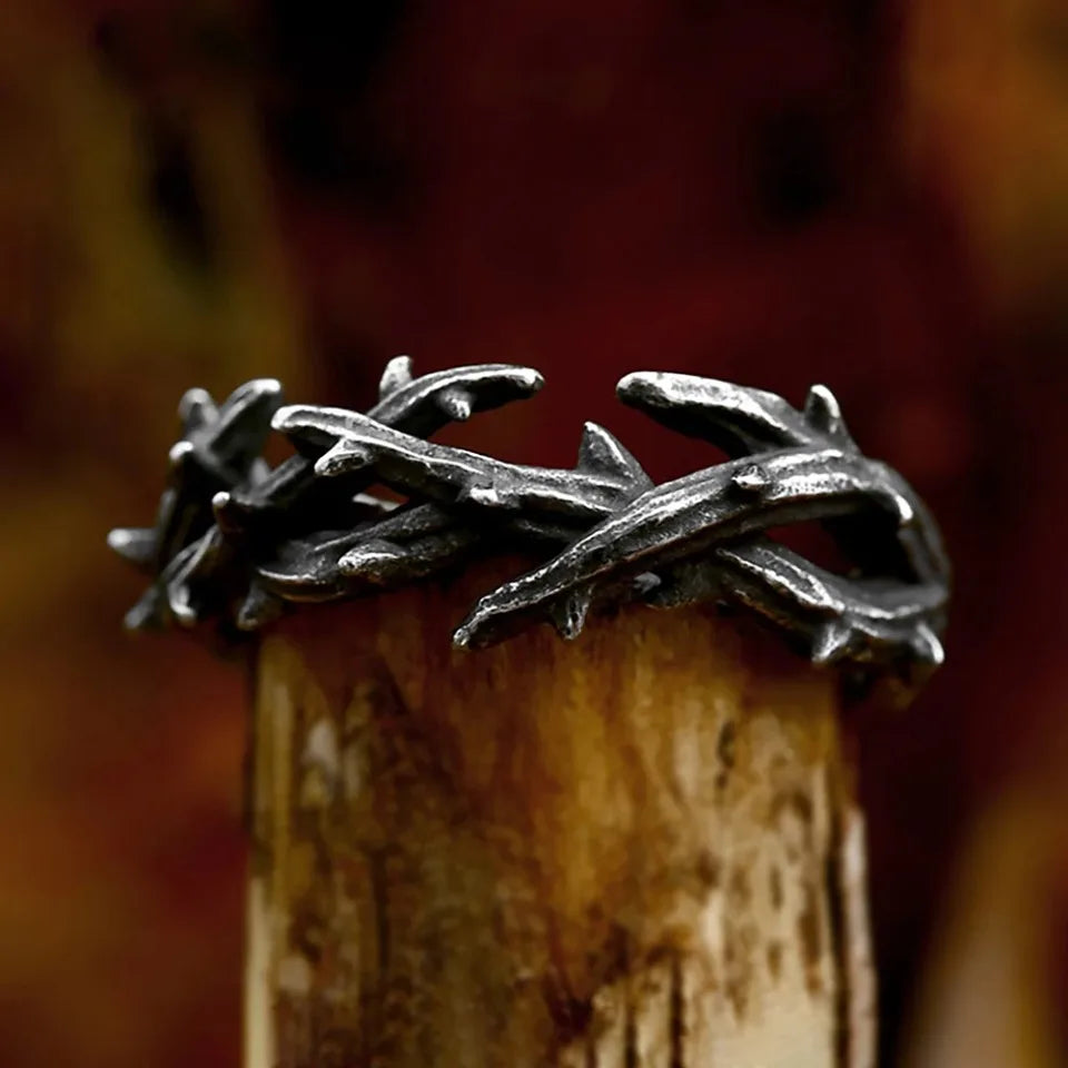 Anillos de espinas de corona de Jesús negros vintage para hombre y mujer, anillo de rama de olivo de acero inoxidable 316L, joyería de moda para parejas, envío directo