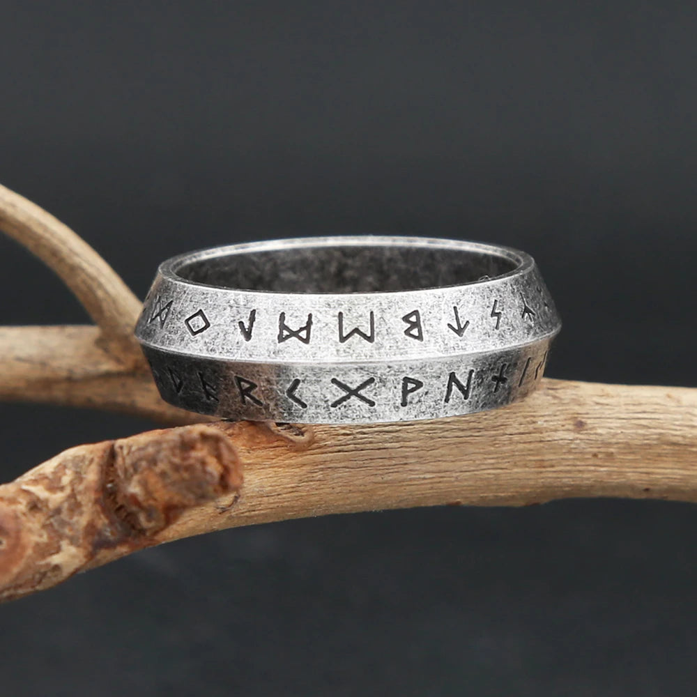 Nordic Vikings Futhark Runes Ring For Men Women Stainless Steel Silver Color Vegvisir Amulet Icelandic Jewelry Gifts Wholesale