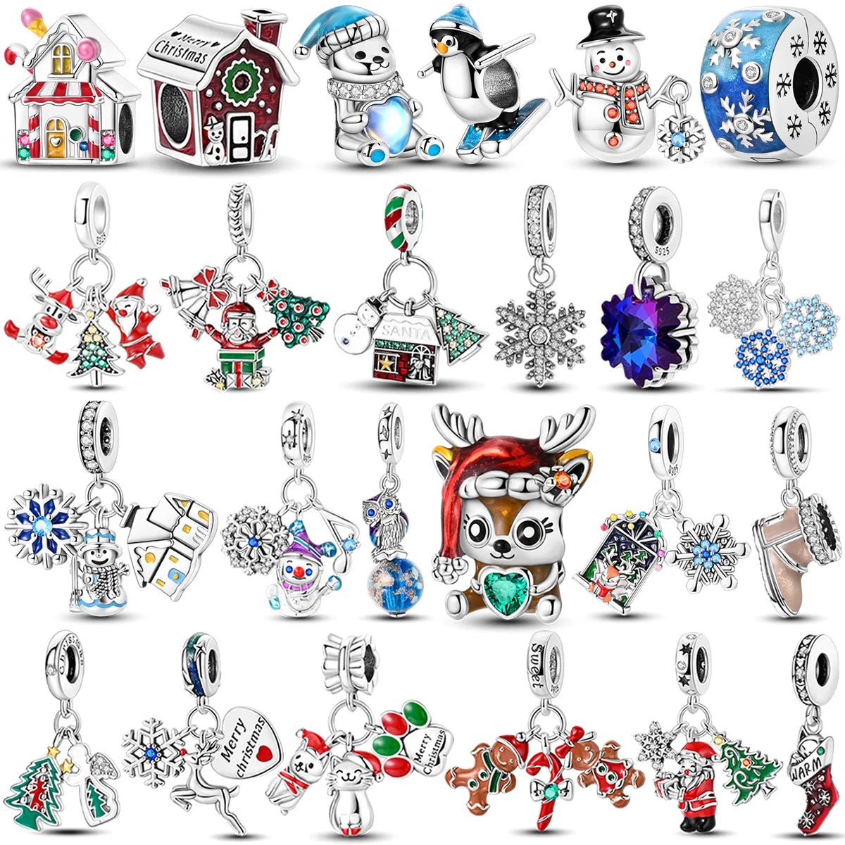 925 Sterling Silver Cold Winter Charms Bead Christmas Santa Claus Elk Deer Snowman Pendants Fit Original Bracelet DIY Jewelry