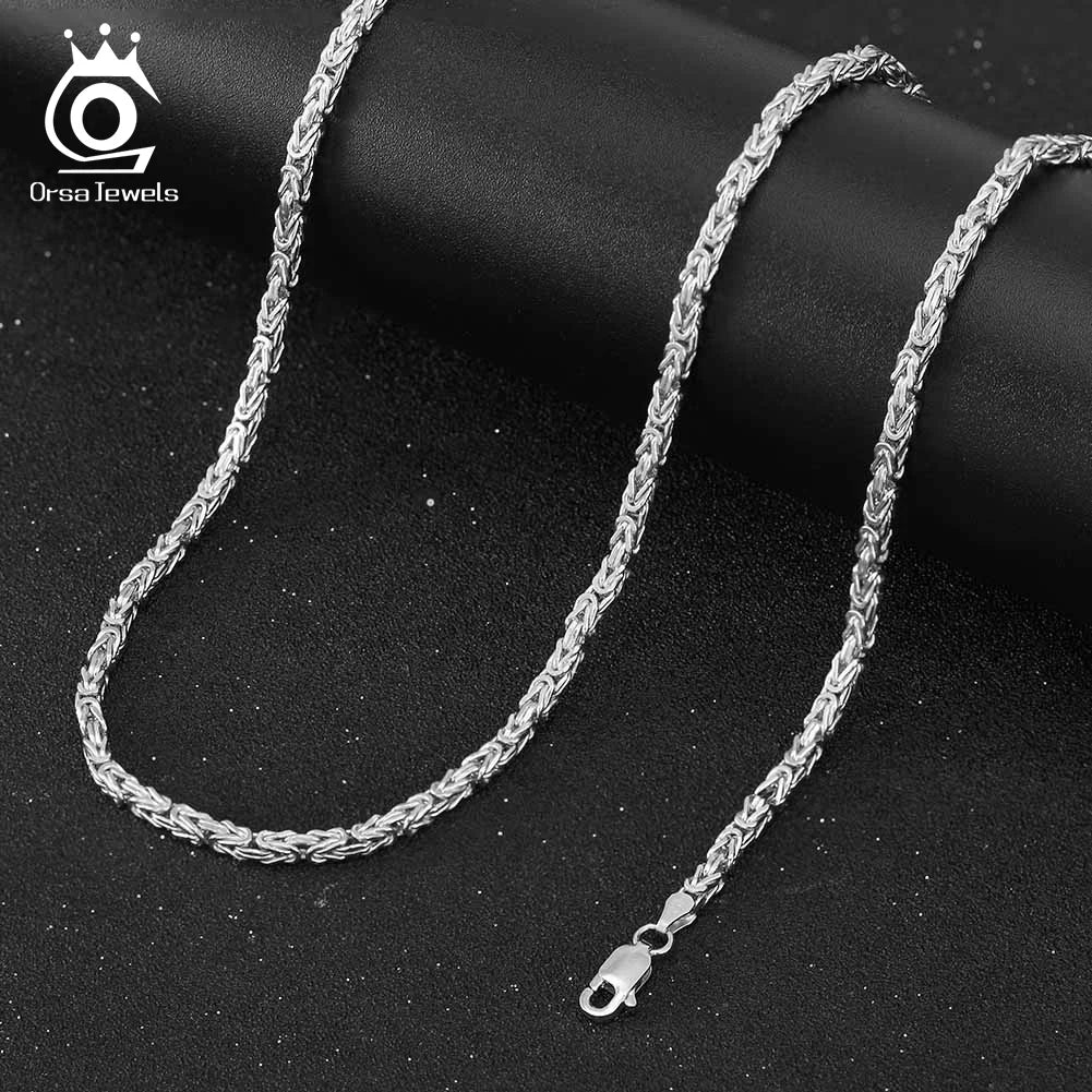 ORSA JEWELS Soild 925 Sterling Silver 2.5mm Flat Byzantine Chain Necklace Bracelet Jewelry Set 18K Gold Rhodium Plate Chain SC79