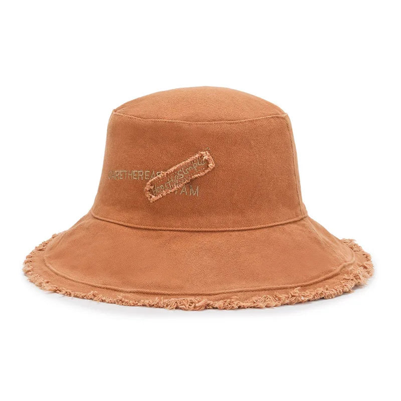 Men's Raw Fringed Bucket Hat Bob Summer Kpop Cloth Label Panama Hat for Women Hip Hop Caps Outdoor Sun Fishing Fisherman Hat