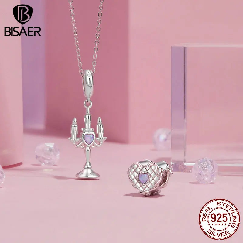 BISAER 925 Sterling Silver Vintage Goblet Charm Bead Romantic Candlestick Tableware Pendant Fit Woman DIY Bracelet Fine Jewelry