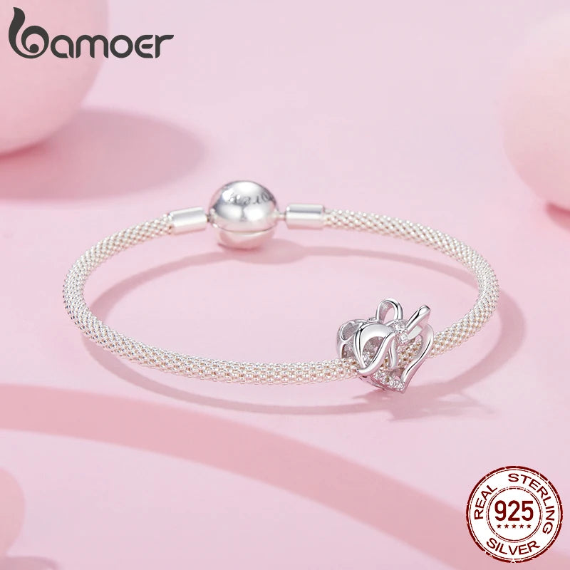 BAMOER 925 Argent Sterling Bowknot Coeur Forme Cadeau Perle Fit Original Bracelet DIY Bamoer Charm pour la Fabrication de Bijoux Cadeau de Noël