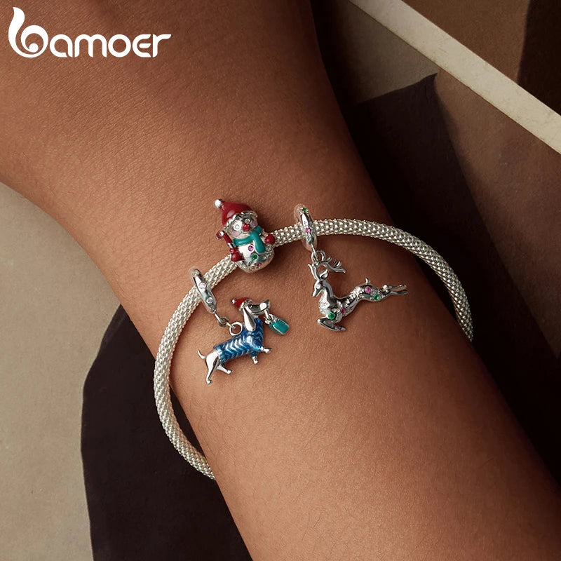 BAMOER 925 Argent Sterling Renne De Noël Charm Perle Fit Bracelet Original DIY Bamoer Charm pour la Fabrication De Bijoux Cadeau De Noël