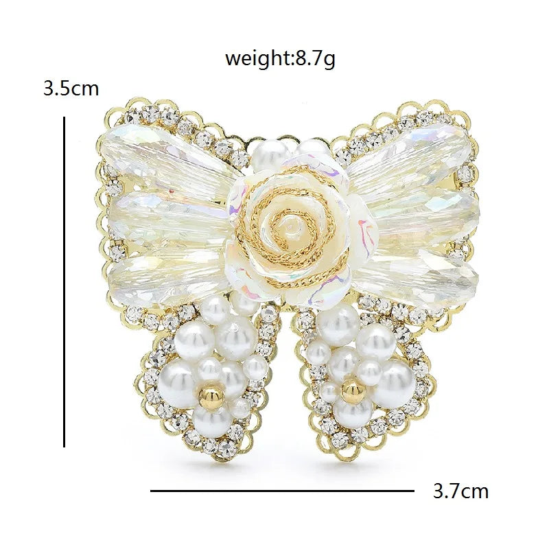 Wuli&baby Handmade Pearl Crystal Butterfly Brooches For Women White Beautiful Insects Party Office Brooch Pins Gifts