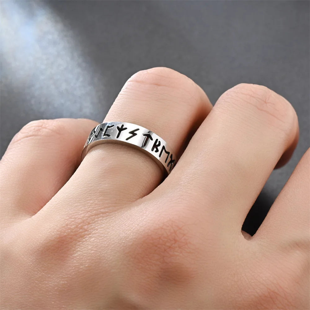 2023 neue Edelstahl Aushöhlen Ring für Männer Frauen Mode Hohl Rune Design Finger Anillo Antiestres Angst Ringe