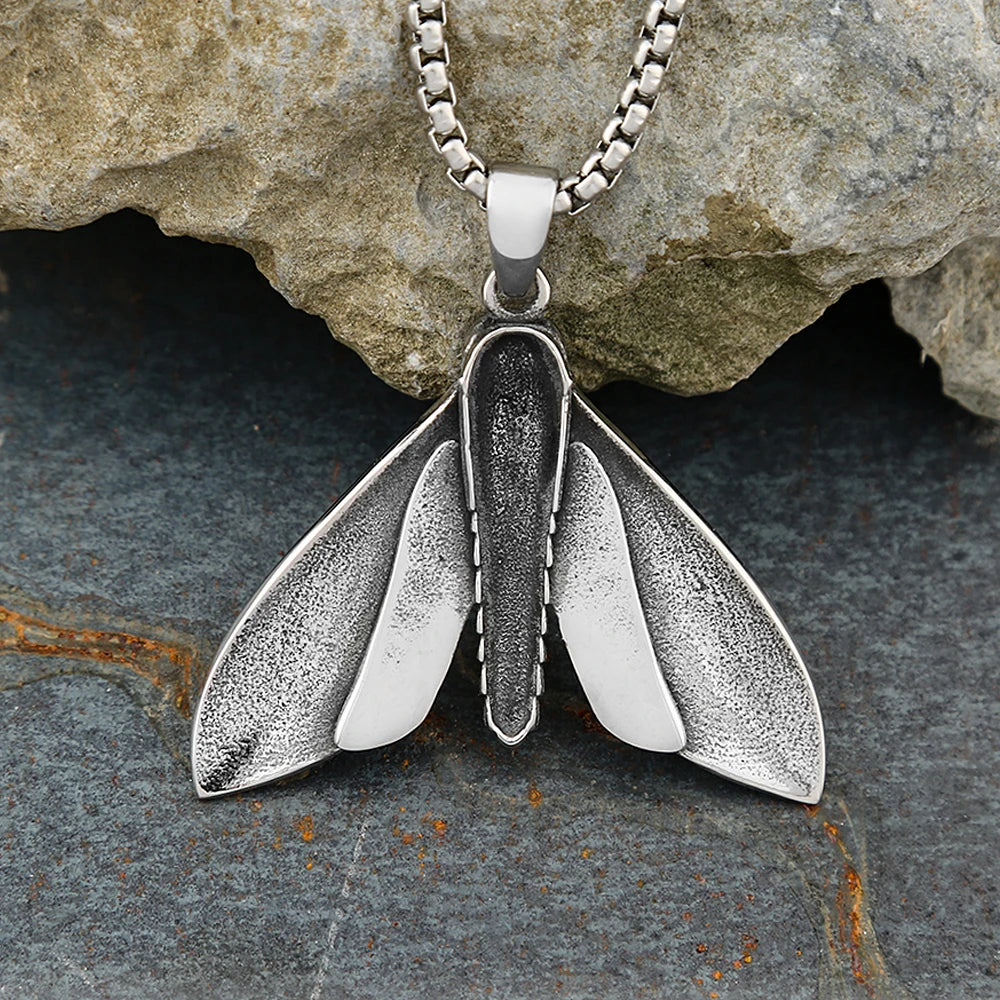 Gothic Vintage Death Moth Pendant Necklace For Men Women Punk Stainless Steel Butterfly Skull Necklaces Biker Animal Jewelry