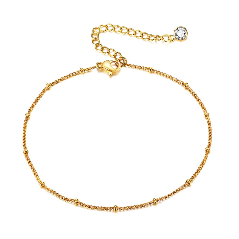 Ins 18K Gold Plated Dainty Cubic Zirconia Round Charm Sphere Chain Anklet for Women Waterproof Foot Jewelry Summer Holiday