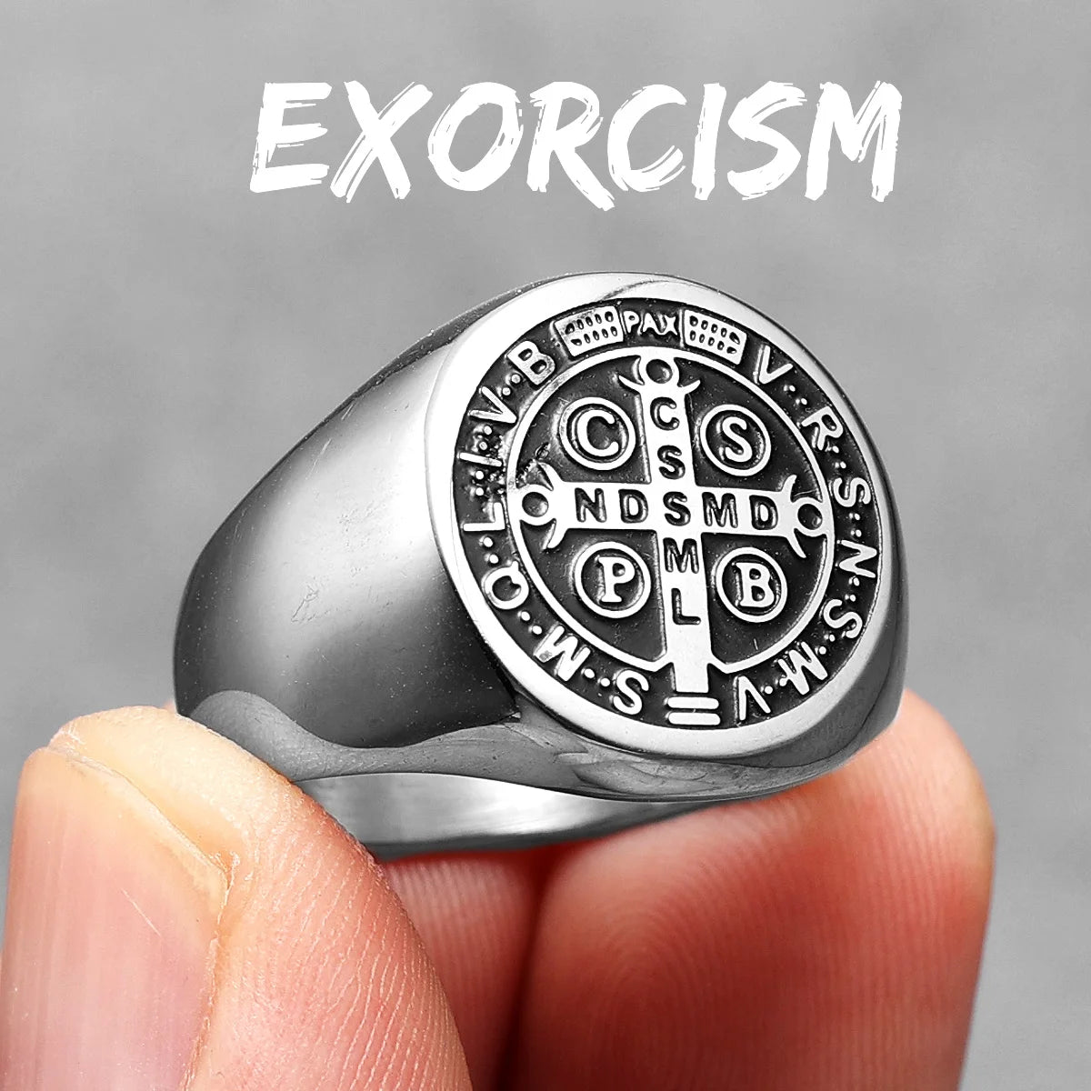 Exorcism amulet Men Ring 316L Stainless Steel Saint Benedict Rings CSPB Punk Hip Hop for Male Boyfriend Jewelry Creativity Gift