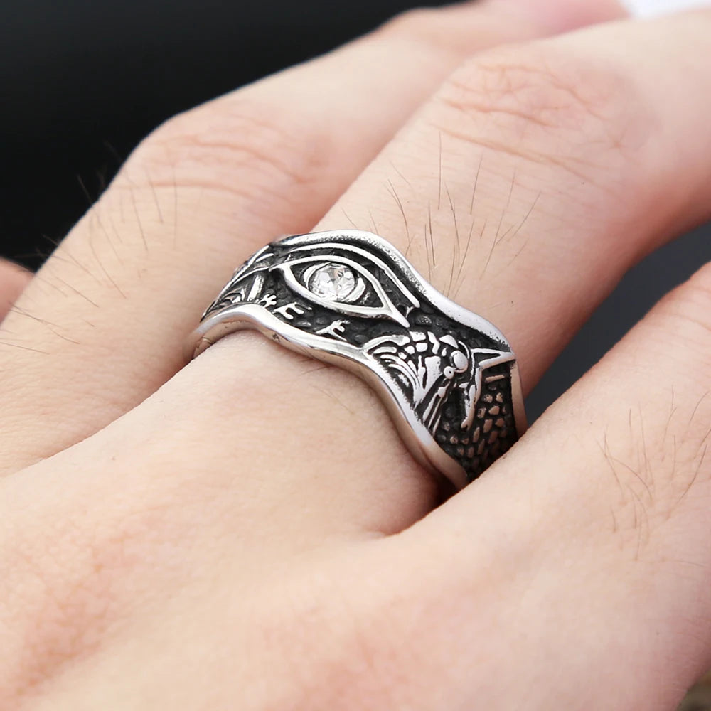 New Gothic Vintage Domineering Devils Eye Rings For Men Boys 316L Stainless Steel Fashion Opening Amulet Ring Biker Jewelry Gift