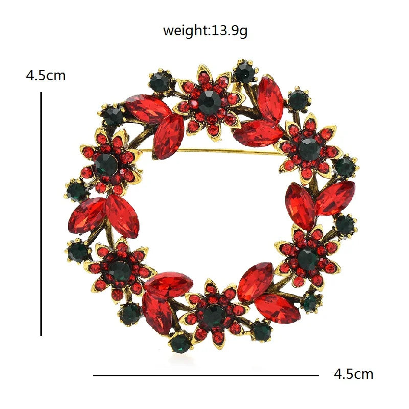 Wuli&baby Red Sparkling Round Flower garland Brooch Pin Jewelry Accessory