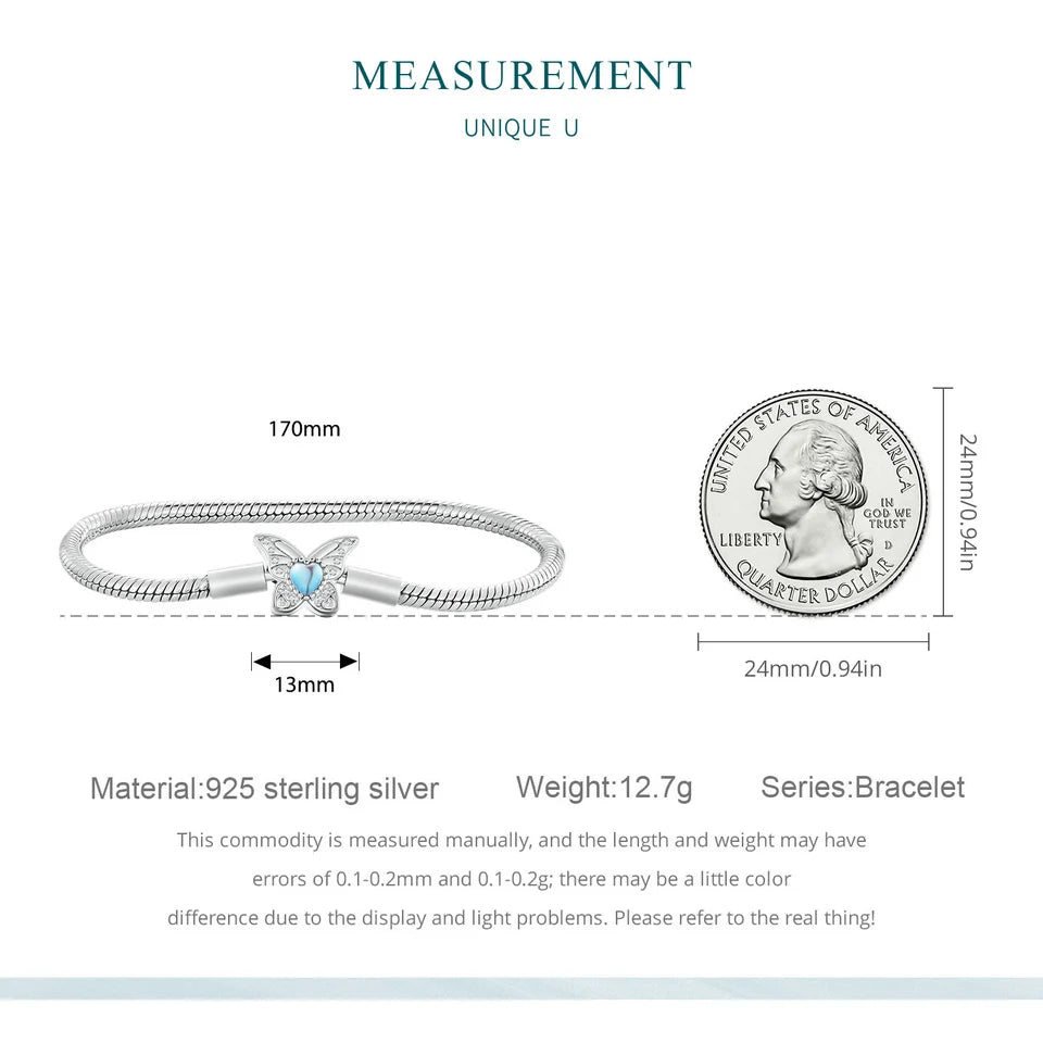 BISAER Real 925 Sterling Silver Bowknot Basic Bracelet Butterfly Bangle Fit Original Charms Bead DIY Jewelry Party Birthday Gift